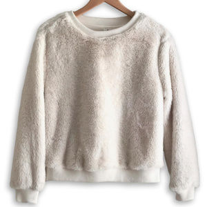 Love Tree Faux Fur Pullover Ivory Sweater Size L Runs Small Excellent Condition